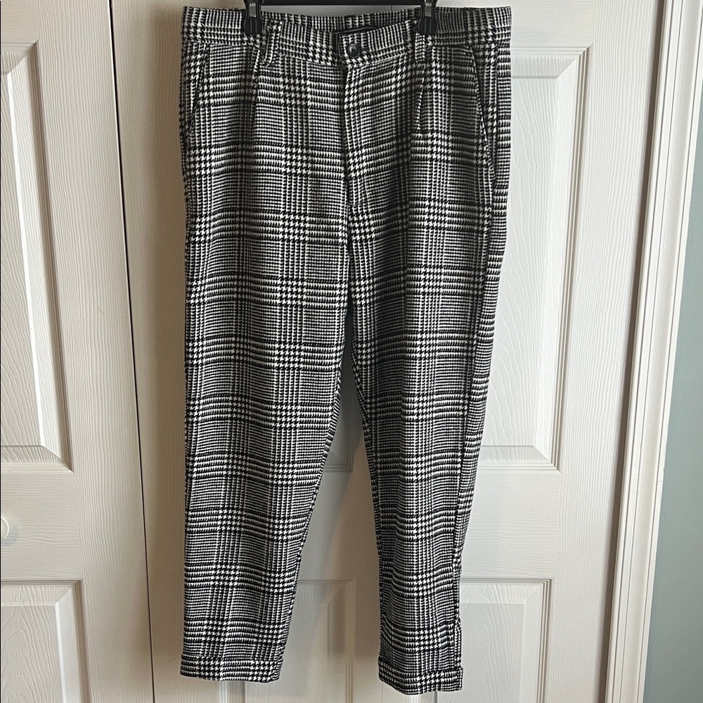 Forever 21 Men's Houndstooth Plaid Black & White Cuffed Pants Sz 33/27 Inseam